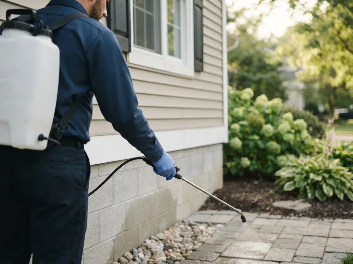 Pest control technician inspecting a home in Rollinsford, NH